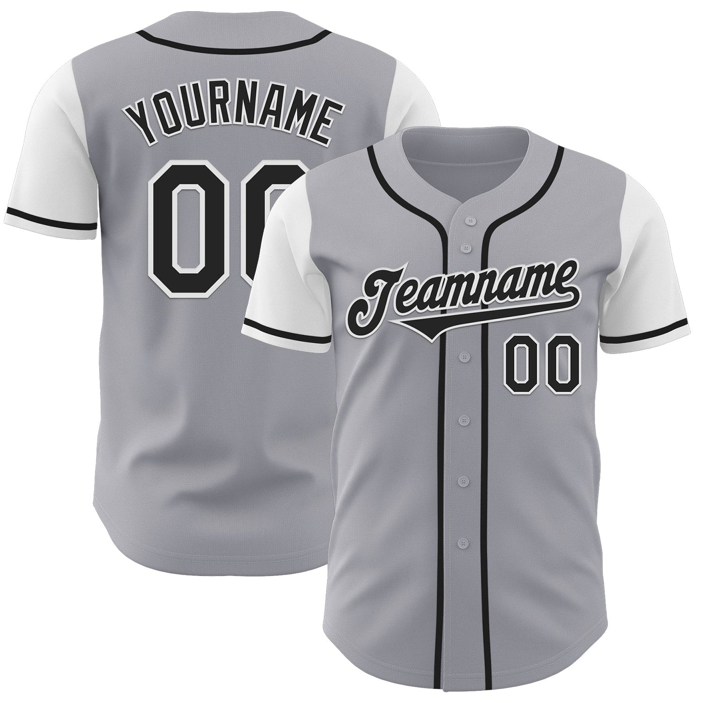 Custom Gray Black-White Authentic Two Tone Baseball Jersey - Main View