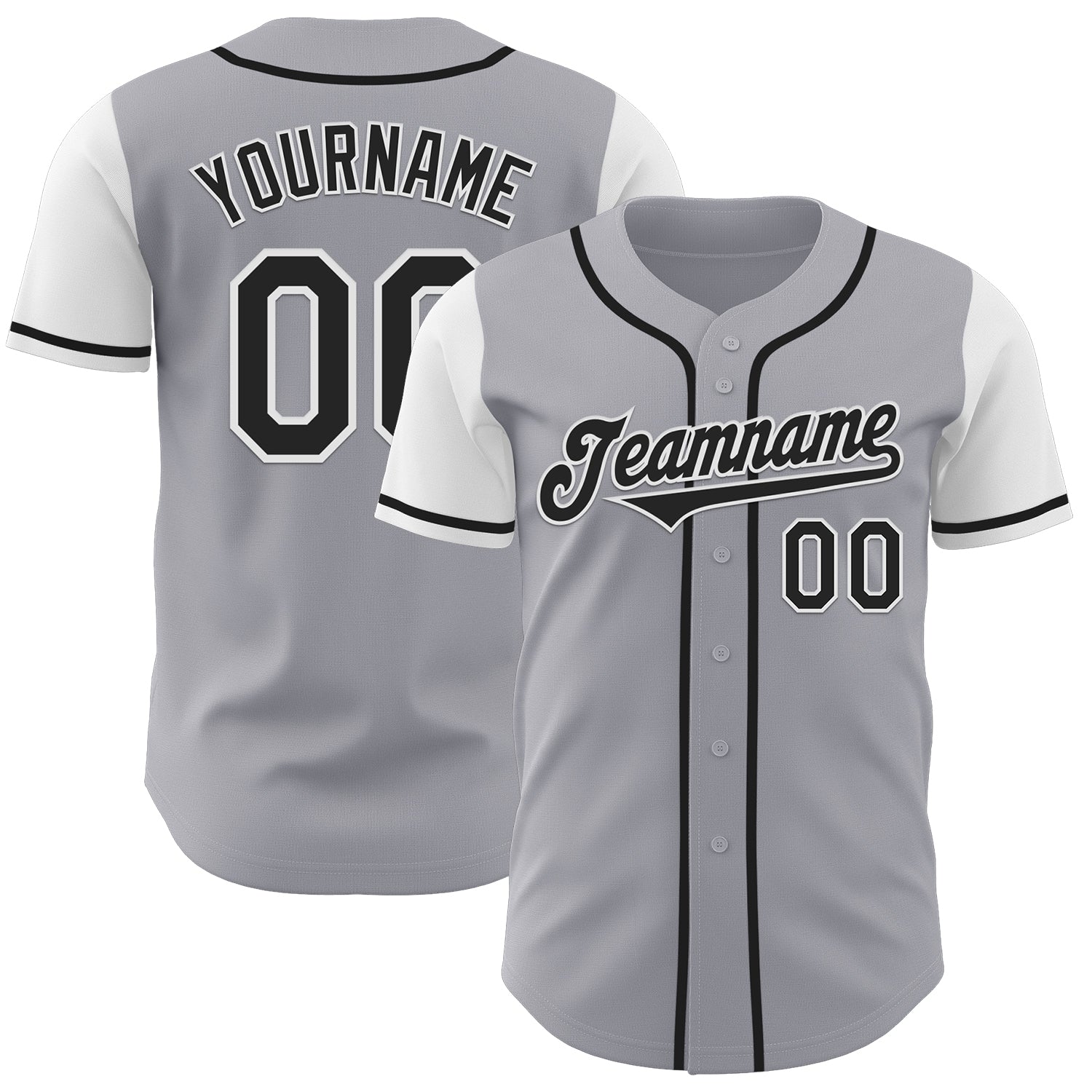 Custom Gray Black-White Authentic Two Tone Baseball Jersey - Main View