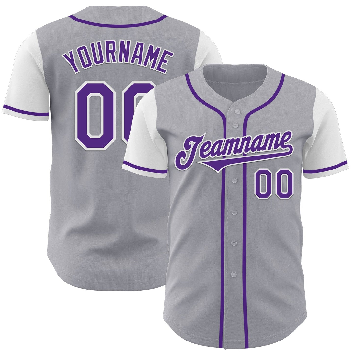 Custom Gray Purple-White Authentic Two Tone Baseball Jersey - Main View