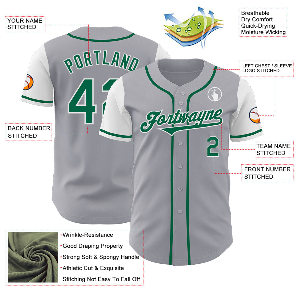 Custom Gray Kelly Green-White Authentic Two Tone Baseball Jersey view 3