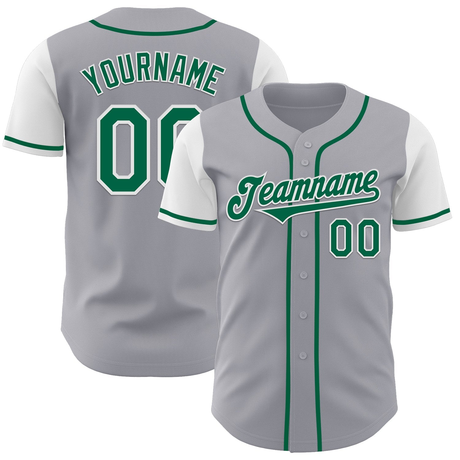 Custom Gray Kelly Green-White Authentic Two Tone Baseball Jersey - Main View