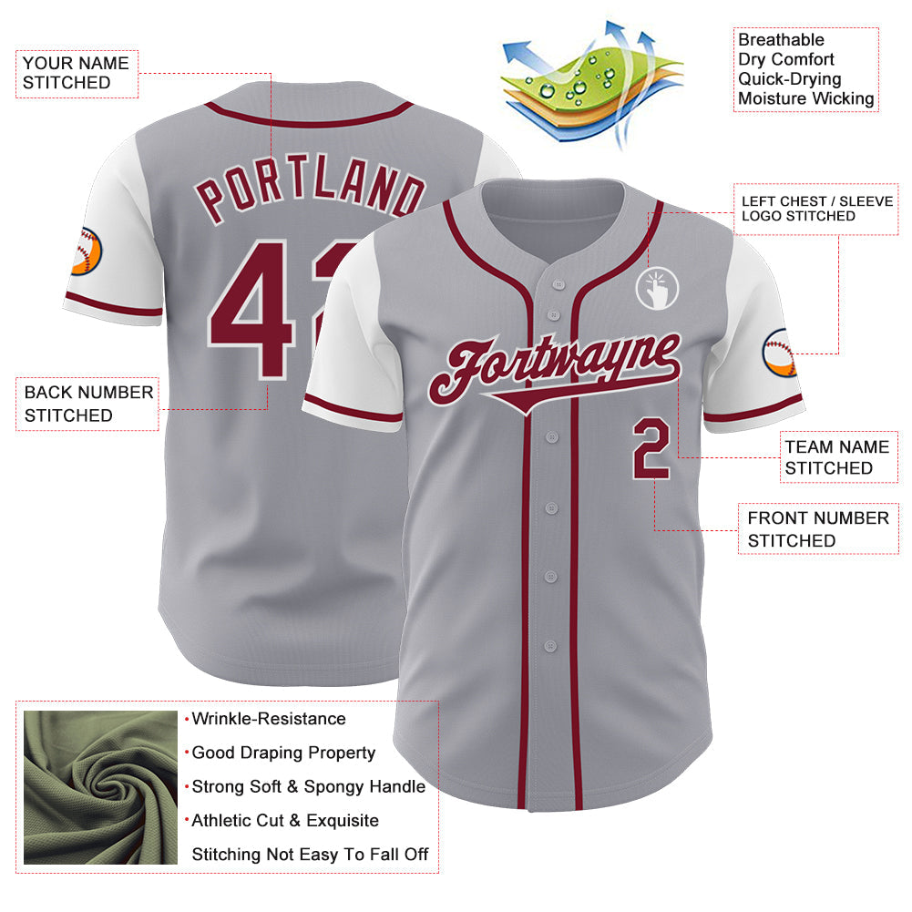 Custom Gray Crimson-White Authentic Two Tone Baseball Jersey view 3