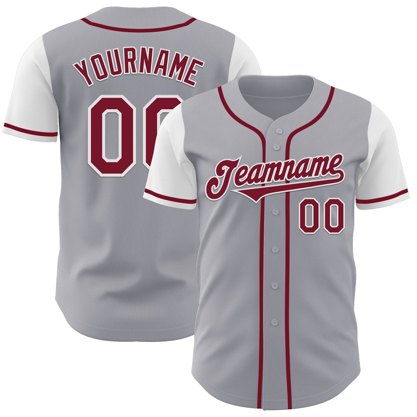 Custom Gray Crimson-White Authentic Two Tone Baseball Jersey - Main View
