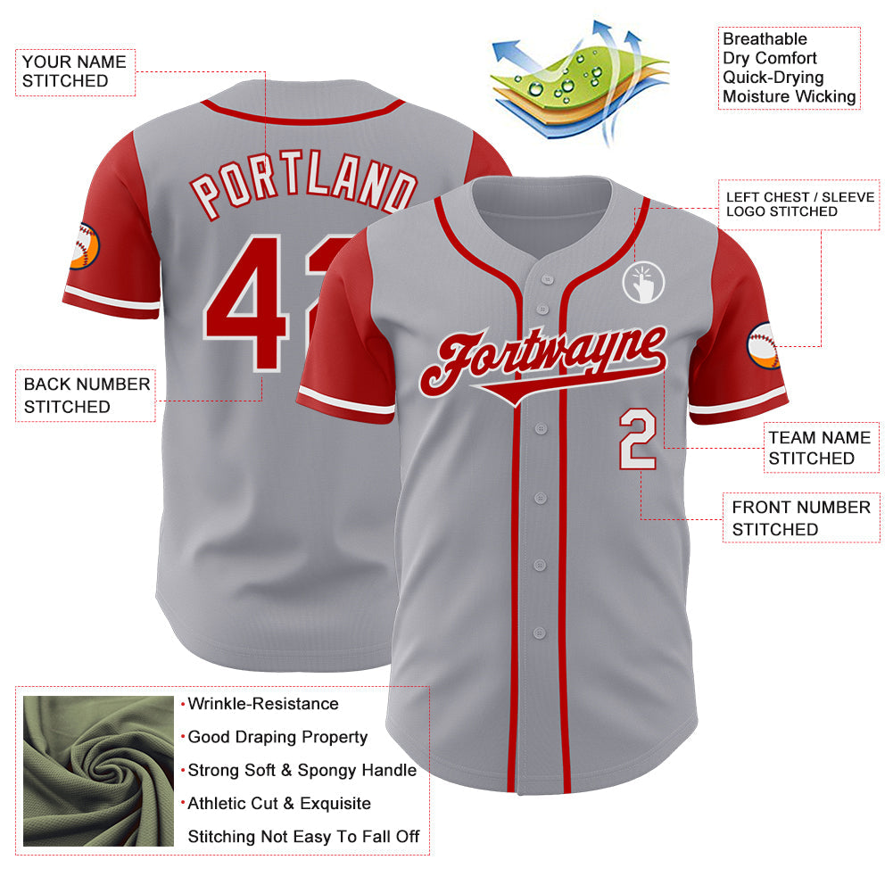 Custom Gray Red-White Authentic Two Tone Baseball Jersey view 3