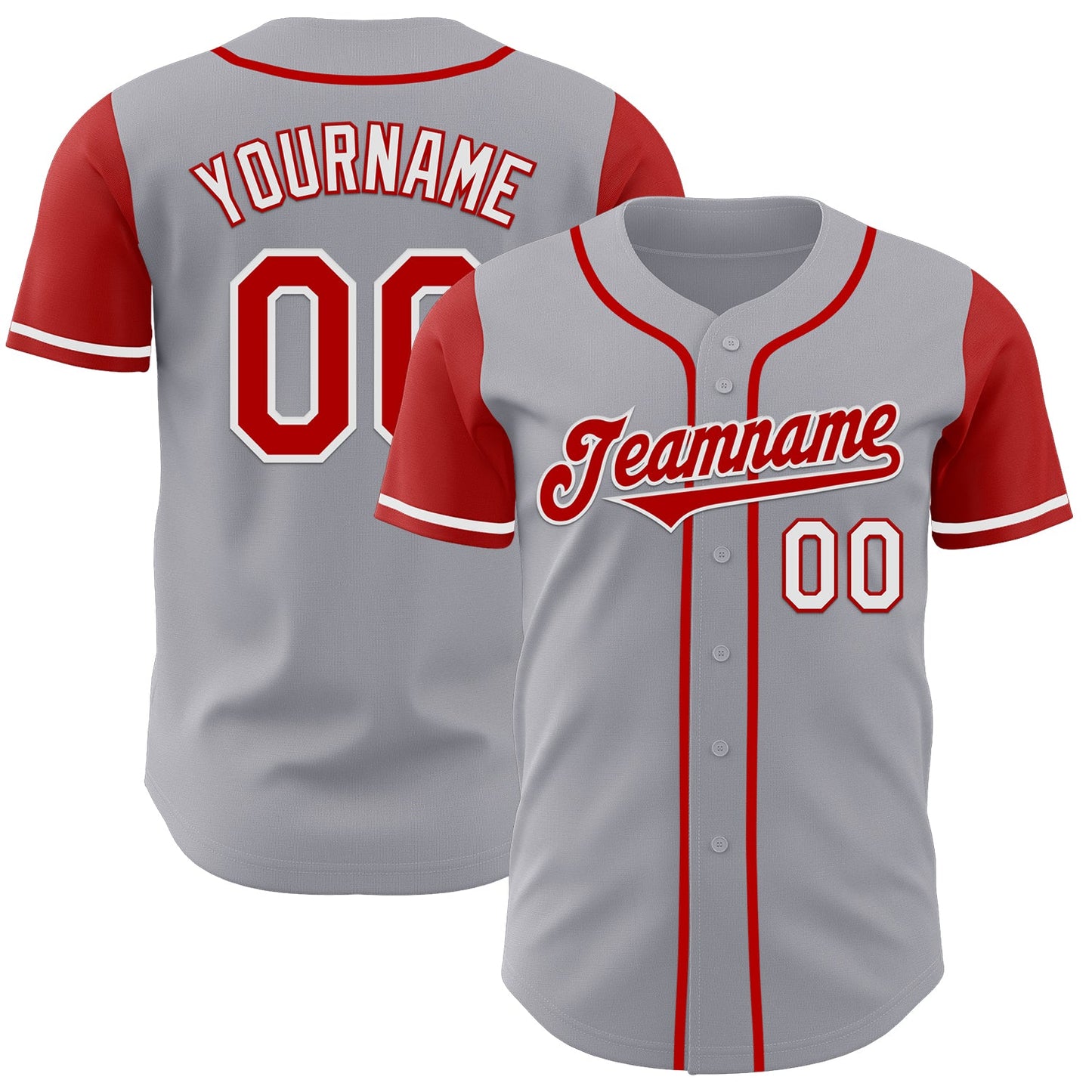 Custom Gray Red-White Authentic Two Tone Baseball Jersey - Main View