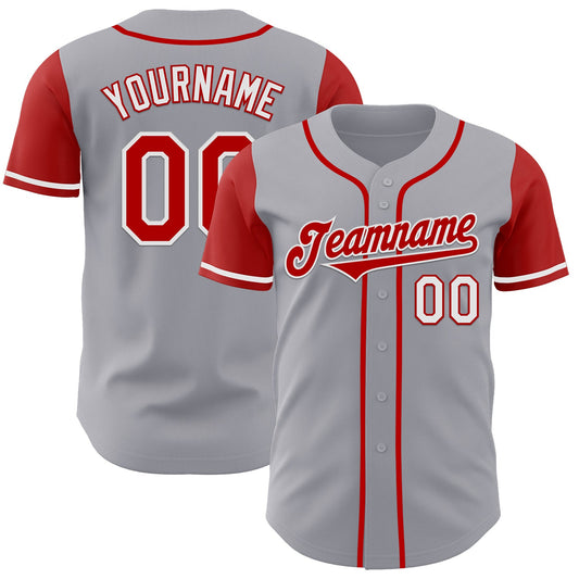 Custom Gray Red-White Authentic Two Tone Baseball Jersey - Main View