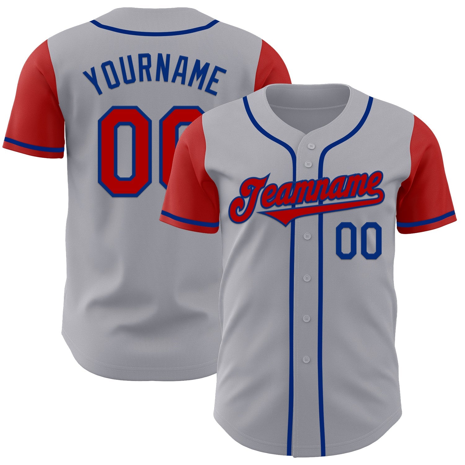 Custom Gray Red-Royal Authentic Two Tone Baseball Jersey - Main View