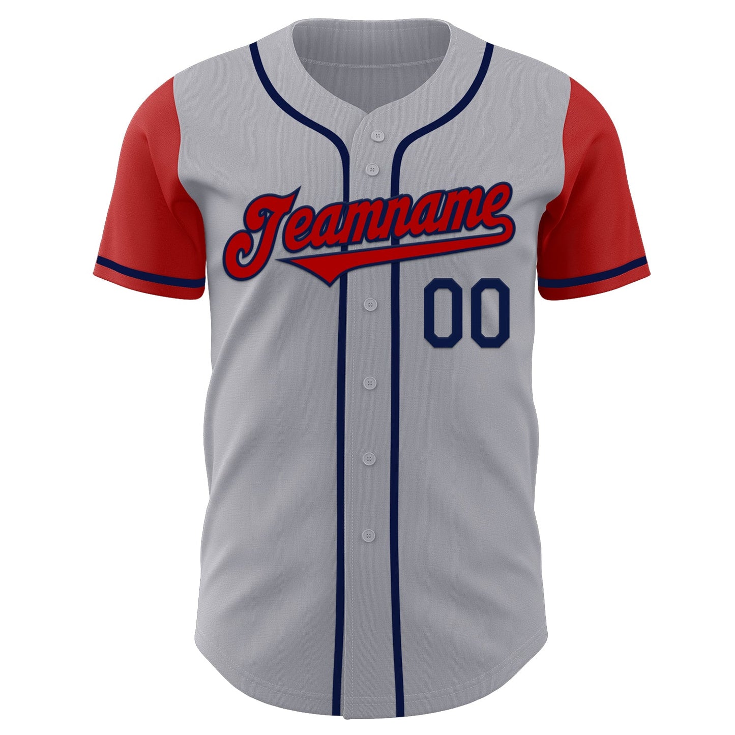 Custom Gray Red-Navy Authentic Two Tone Baseball Jersey view 2