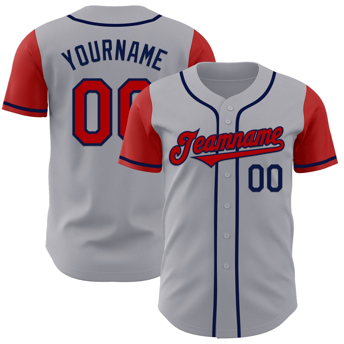 Custom Gray Red-Navy Authentic Two Tone Baseball Jersey - Main View