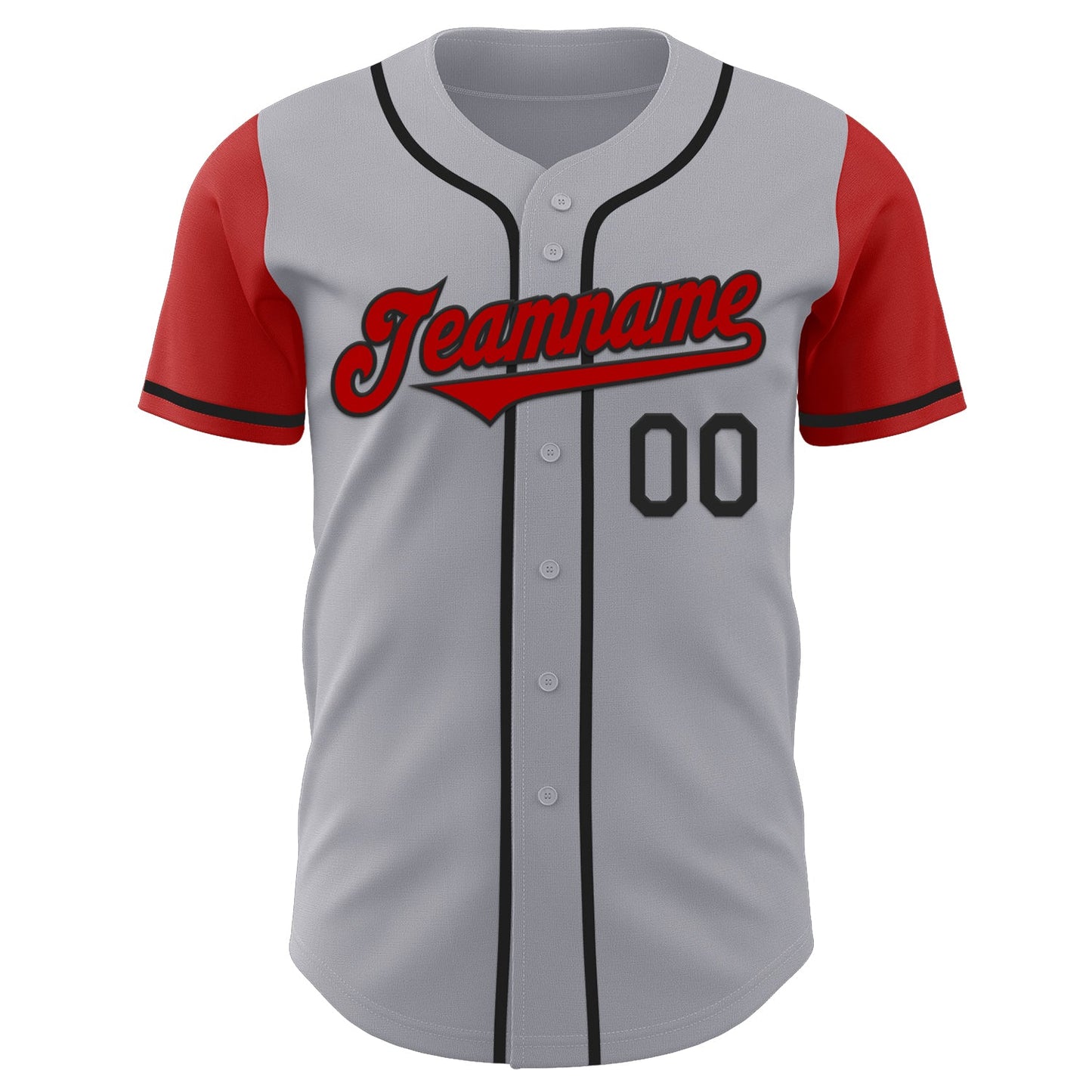 Custom Gray Red-Black Authentic Two Tone Baseball Jersey view 2