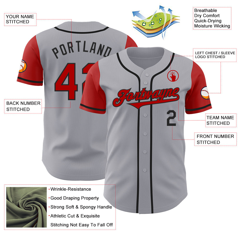 Custom Gray Red-Black Authentic Two Tone Baseball Jersey view 3