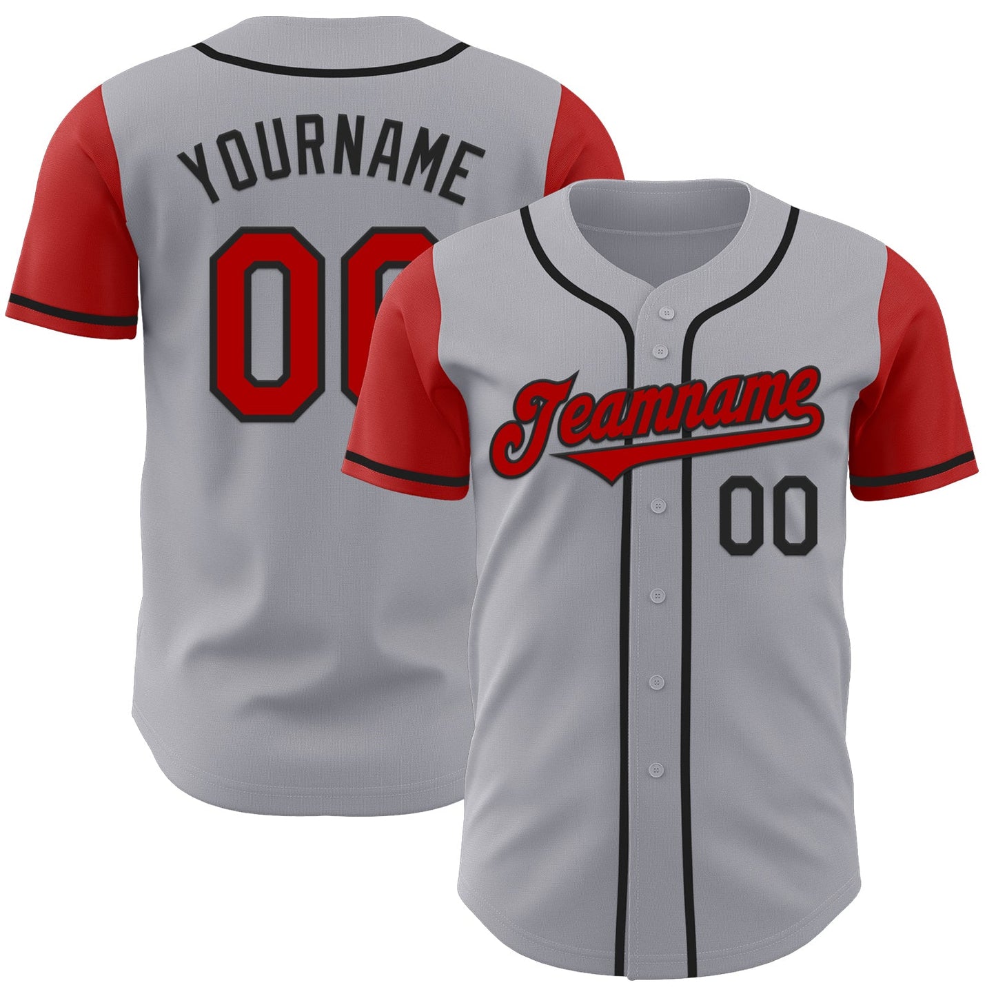 Custom Gray Red-Black Authentic Two Tone Baseball Jersey - Main View