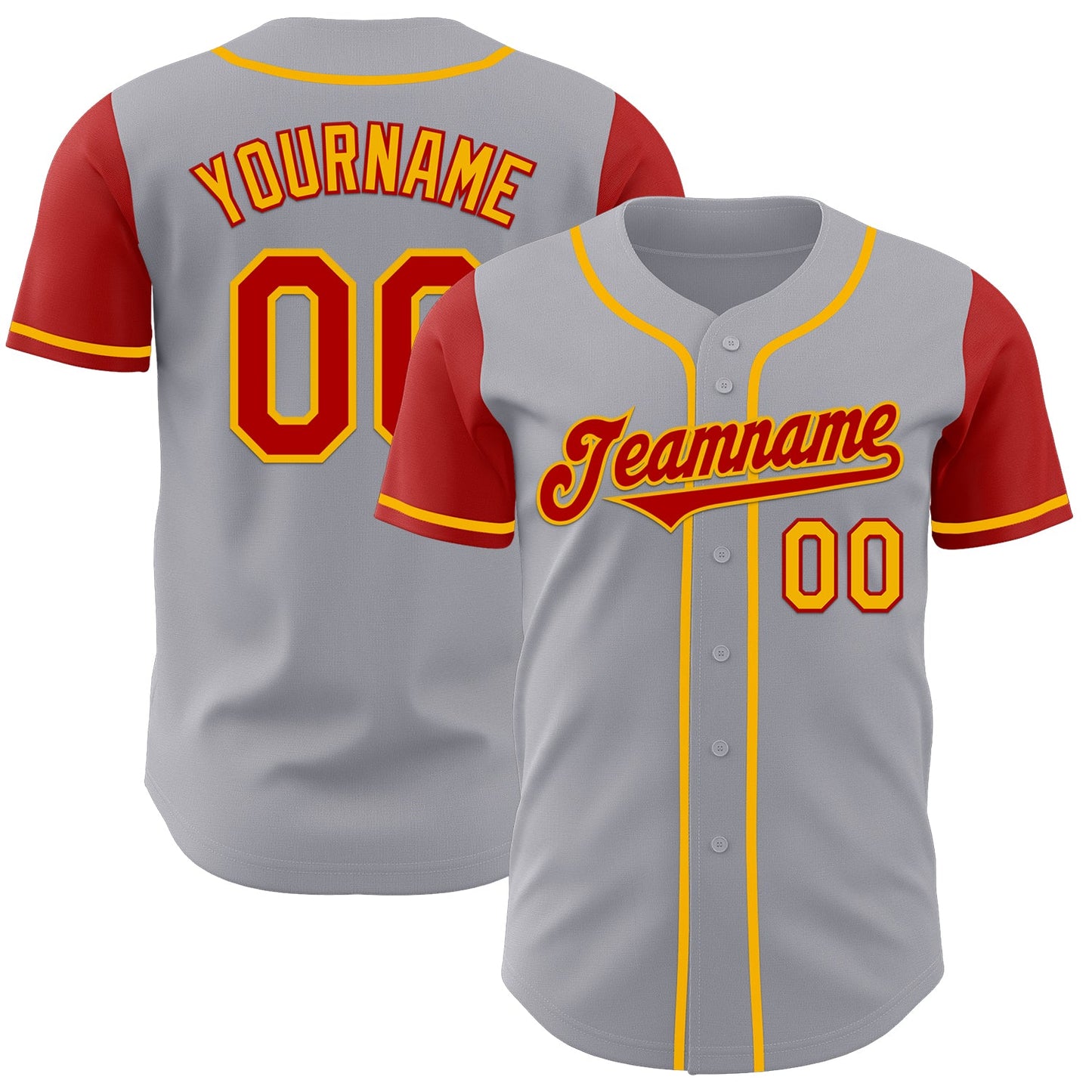 Custom Gray Red-Gold Authentic Two Tone Baseball Jersey - Main View