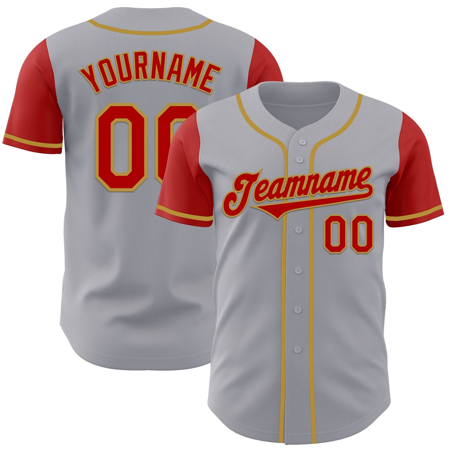 Custom Gray Red-Old Gold Authentic Two Tone Baseball Jersey - Main View