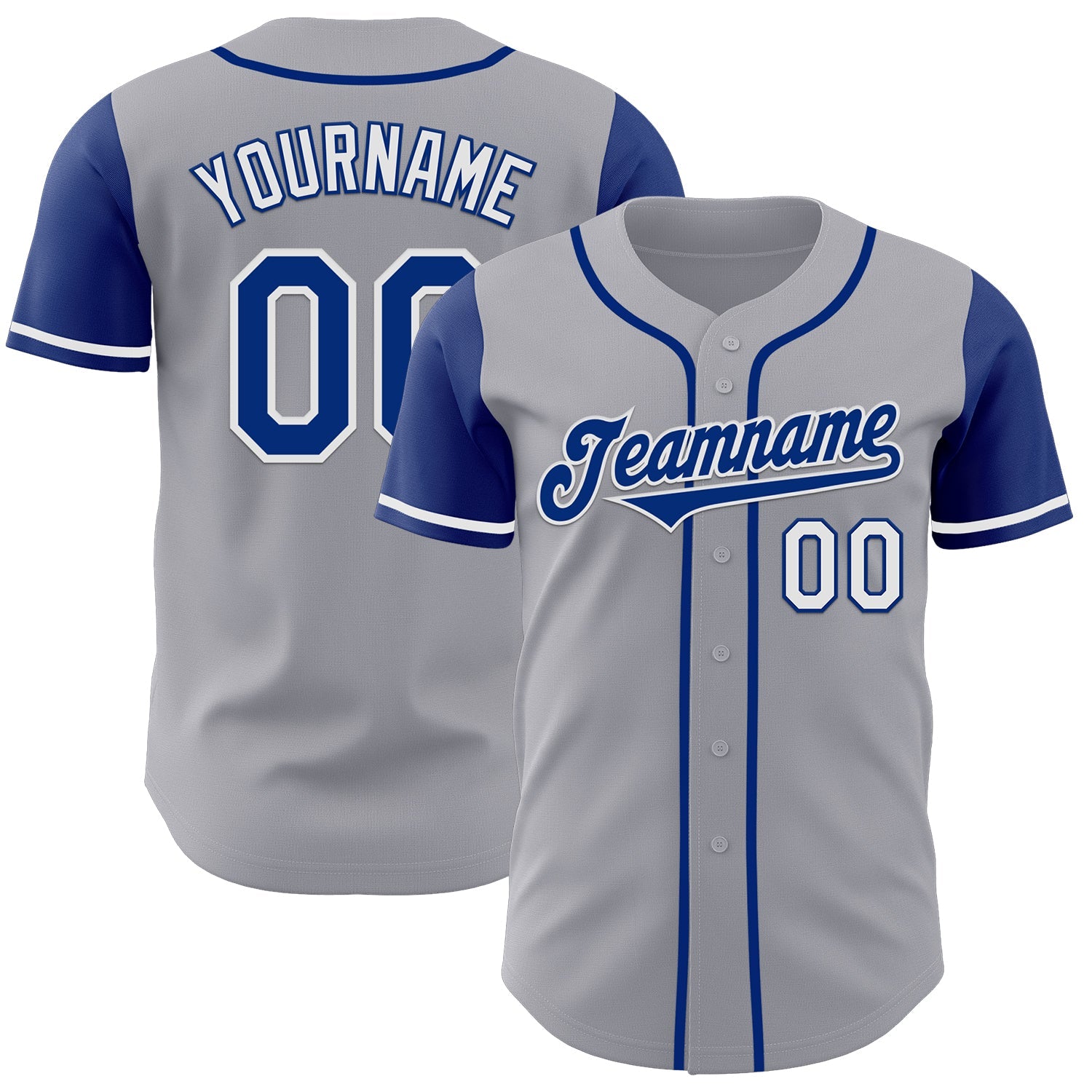 Custom Gray Royal-White Authentic Two Tone Baseball Jersey - Main View