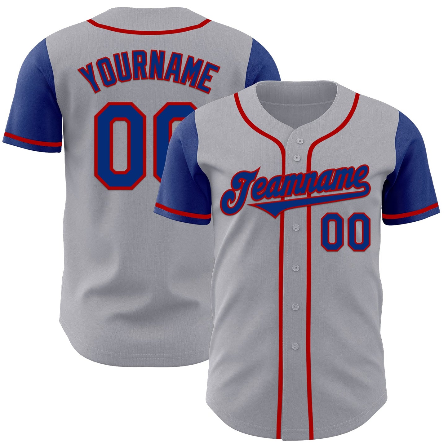 Custom Gray Royal-Red Authentic Two Tone Baseball Jersey - Main View