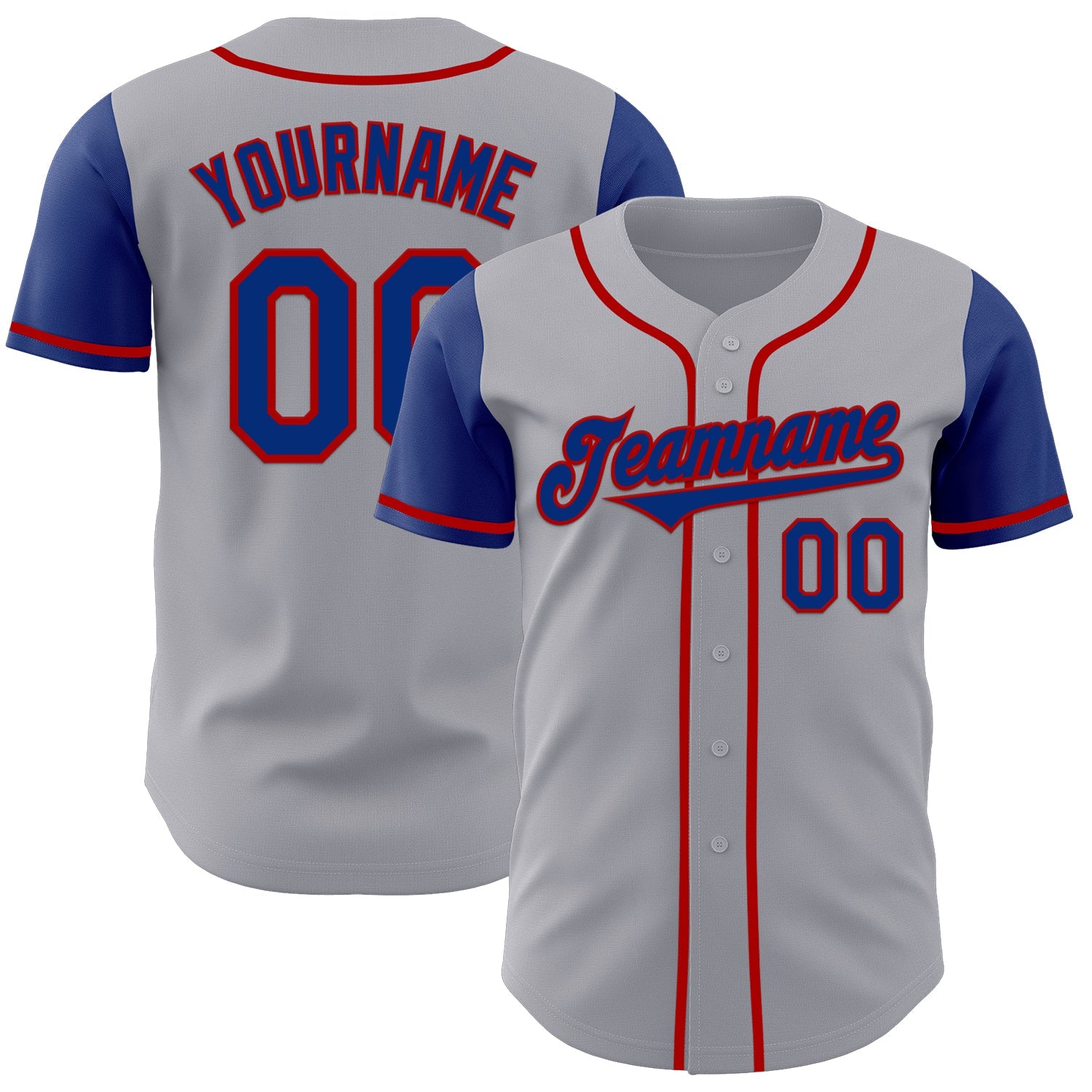 Custom Gray Royal-Red Authentic Two Tone Baseball Jersey - Main View