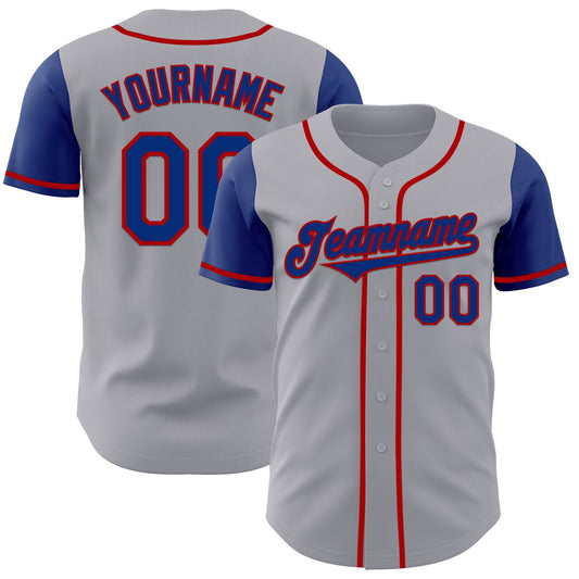 Custom Gray Royal-Red Authentic Two Tone Baseball Jersey - Main View