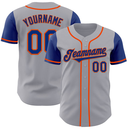 Custom Gray Royal-Orange Authentic Two Tone Baseball Jersey - Main View