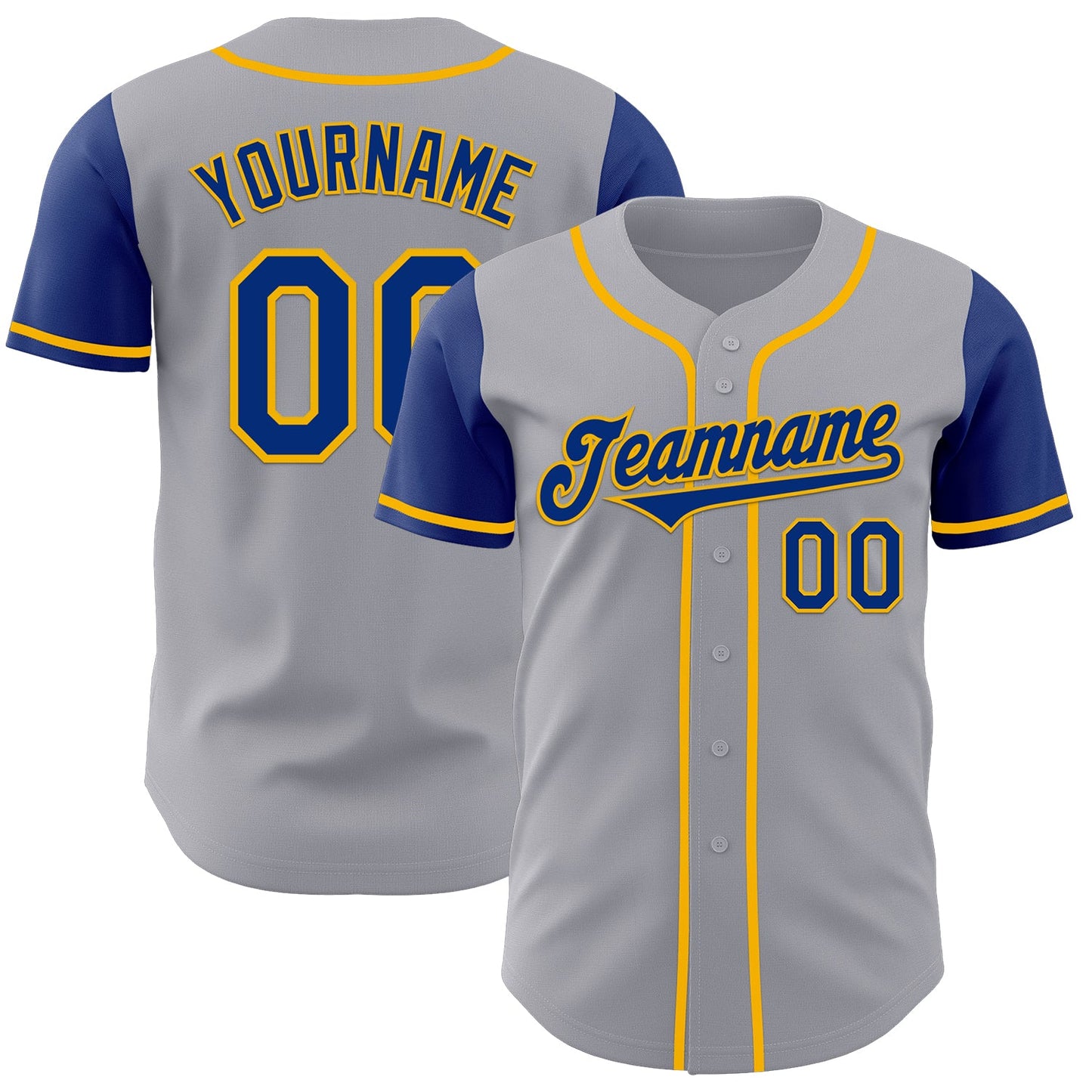 Custom Gray Royal-Gold Authentic Two Tone Baseball Jersey - Main View