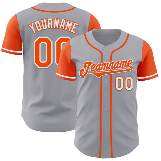 Custom Gray Orange-White Authentic Two Tone Baseball Jersey - Main View
