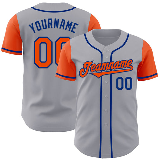 Custom Gray Orange-Royal Authentic Two Tone Baseball Jersey - Main View