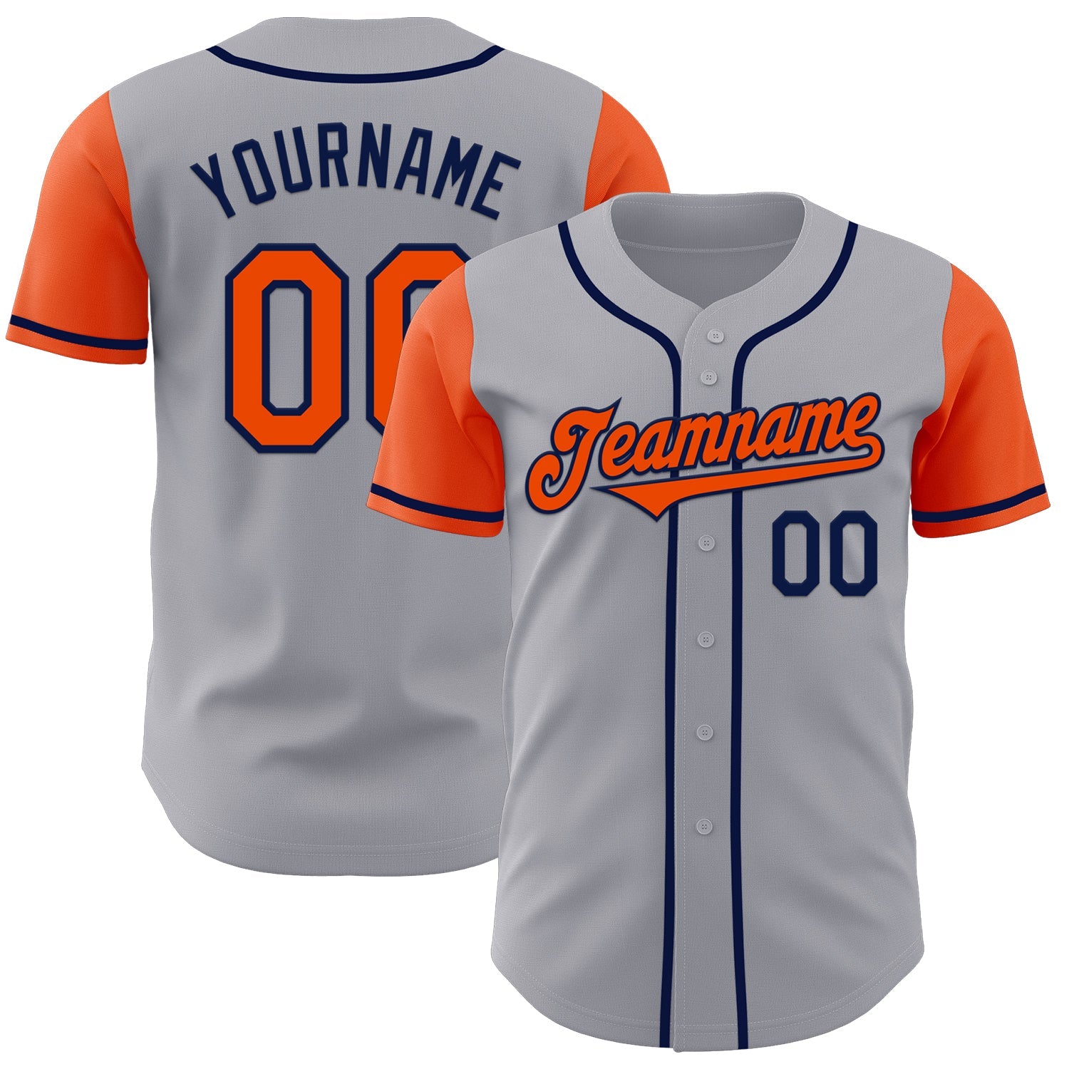 Custom Gray Orange-Navy Authentic Two Tone Baseball Jersey - Main View