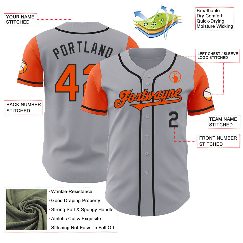 Custom Gray Orange-Black Authentic Two Tone Baseball Jersey view 3