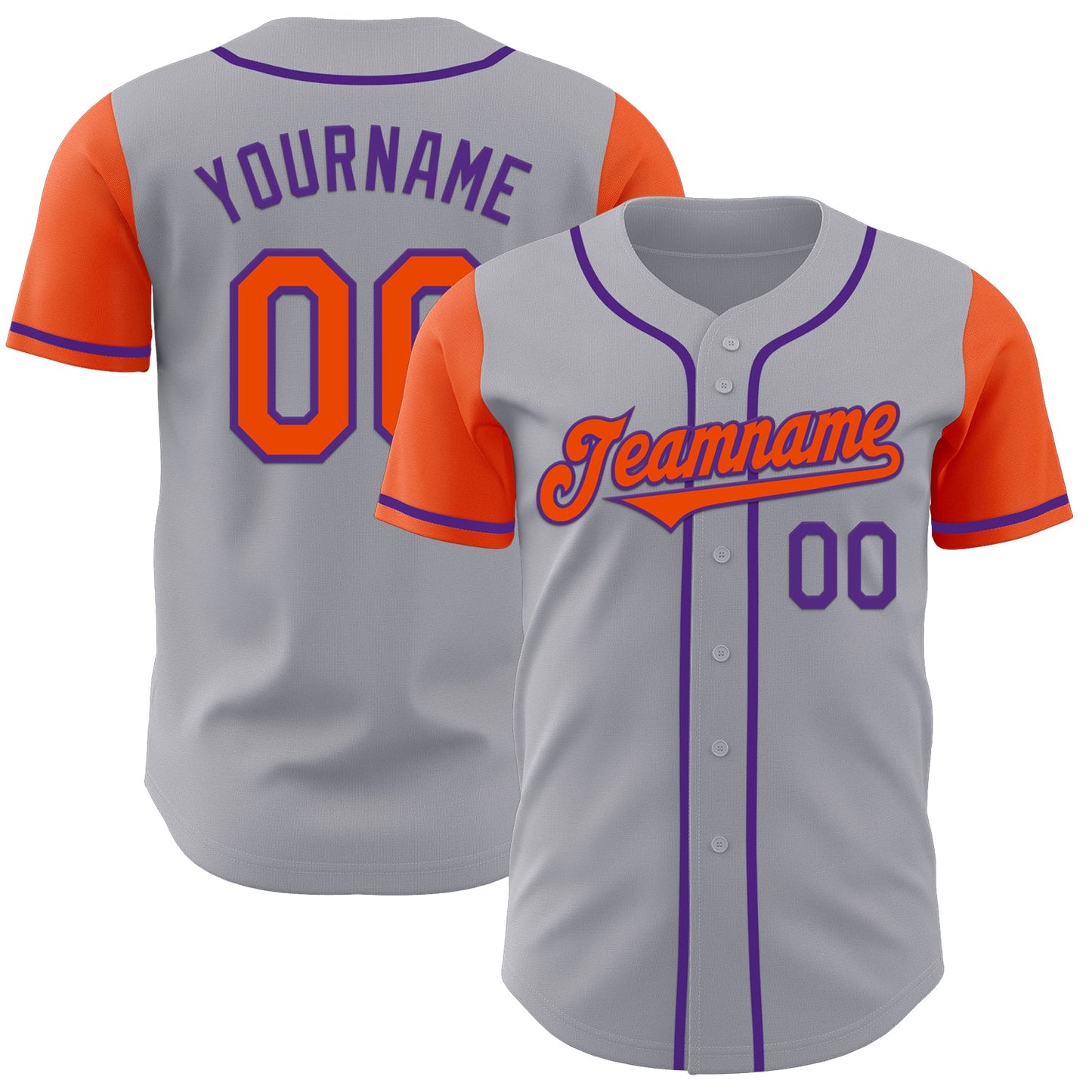 Custom Gray Orange-Purple Authentic Two Tone Baseball Jersey - Main View