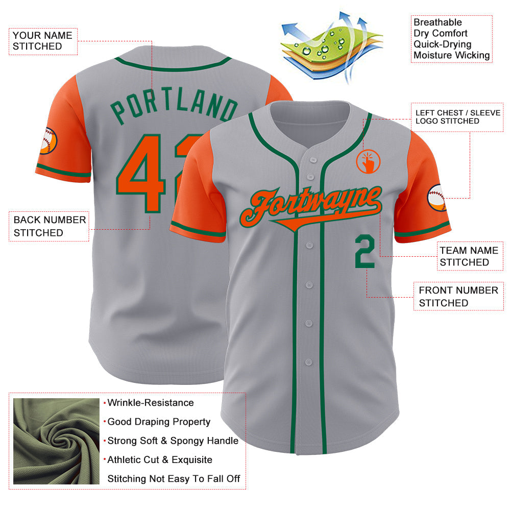 Custom Gray Orange-Kelly Green Authentic Two Tone Baseball Jersey view 3