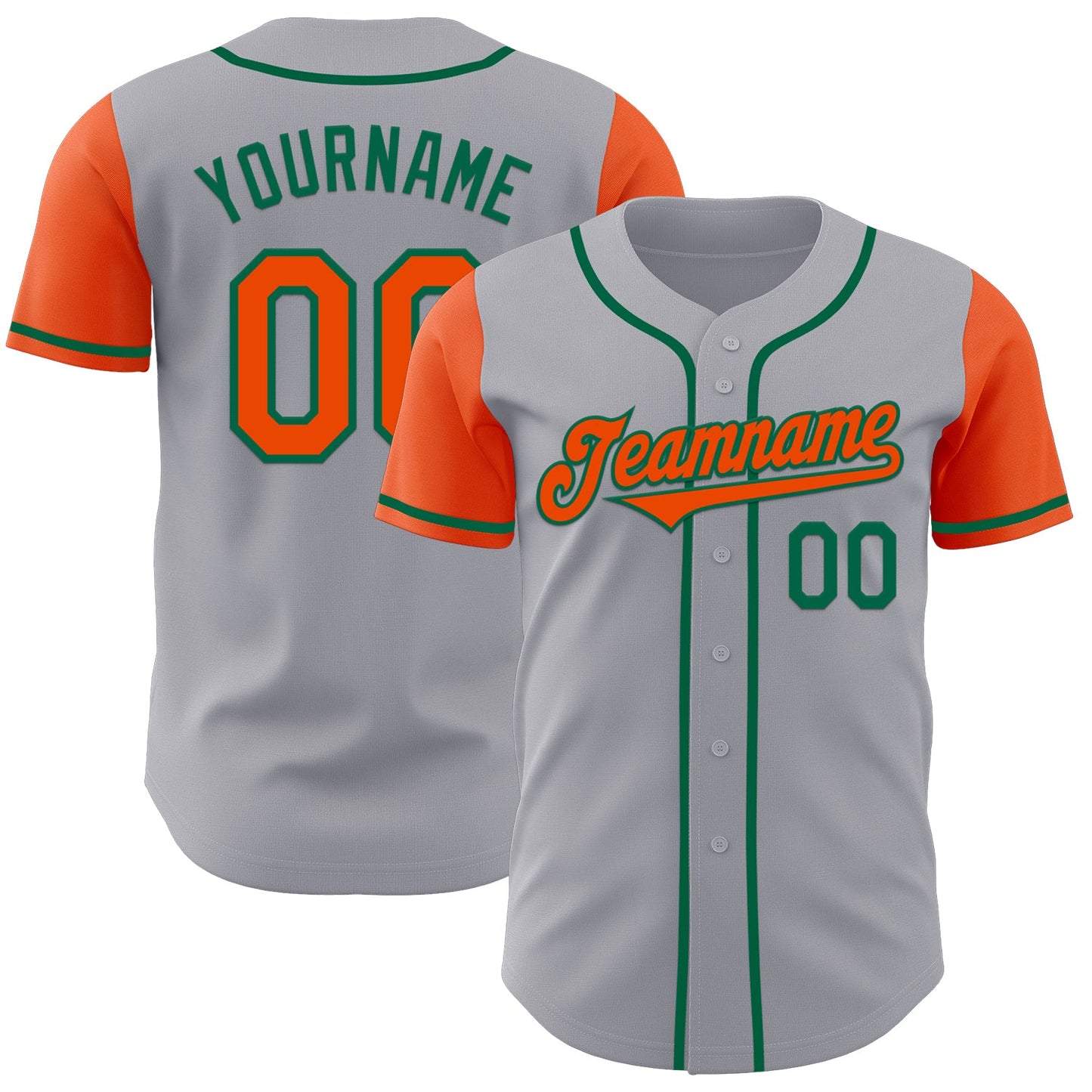 Custom Gray Orange-Kelly Green Authentic Two Tone Baseball Jersey - Main View
