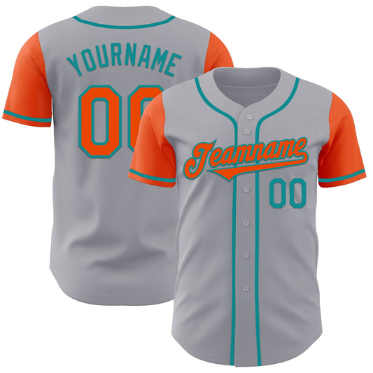 Custom Gray Orange-Teal Authentic Two Tone Baseball Jersey - Main View