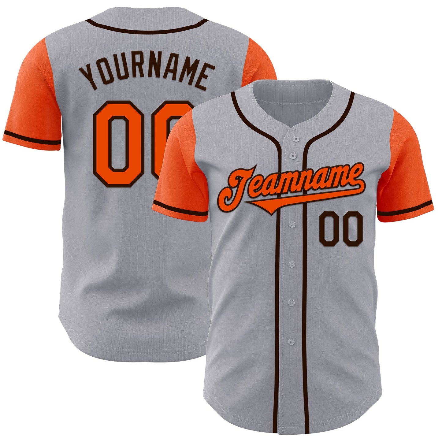 Custom Gray Orange-Brown Authentic Two Tone Baseball Jersey - Main View