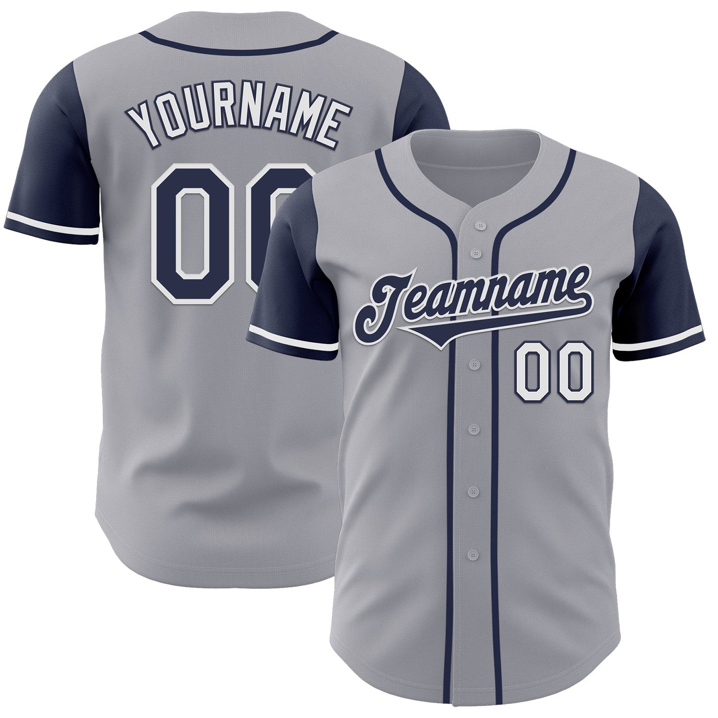 Custom Gray Navy-White Authentic Two Tone Baseball Jersey - Main View