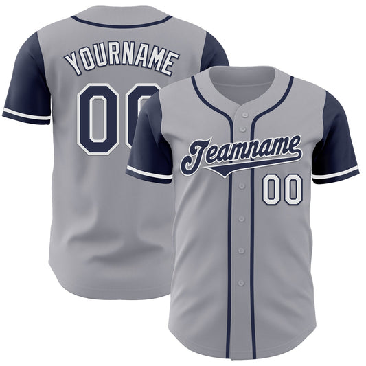 Custom Gray Navy-White Authentic Two Tone Baseball Jersey - Main View