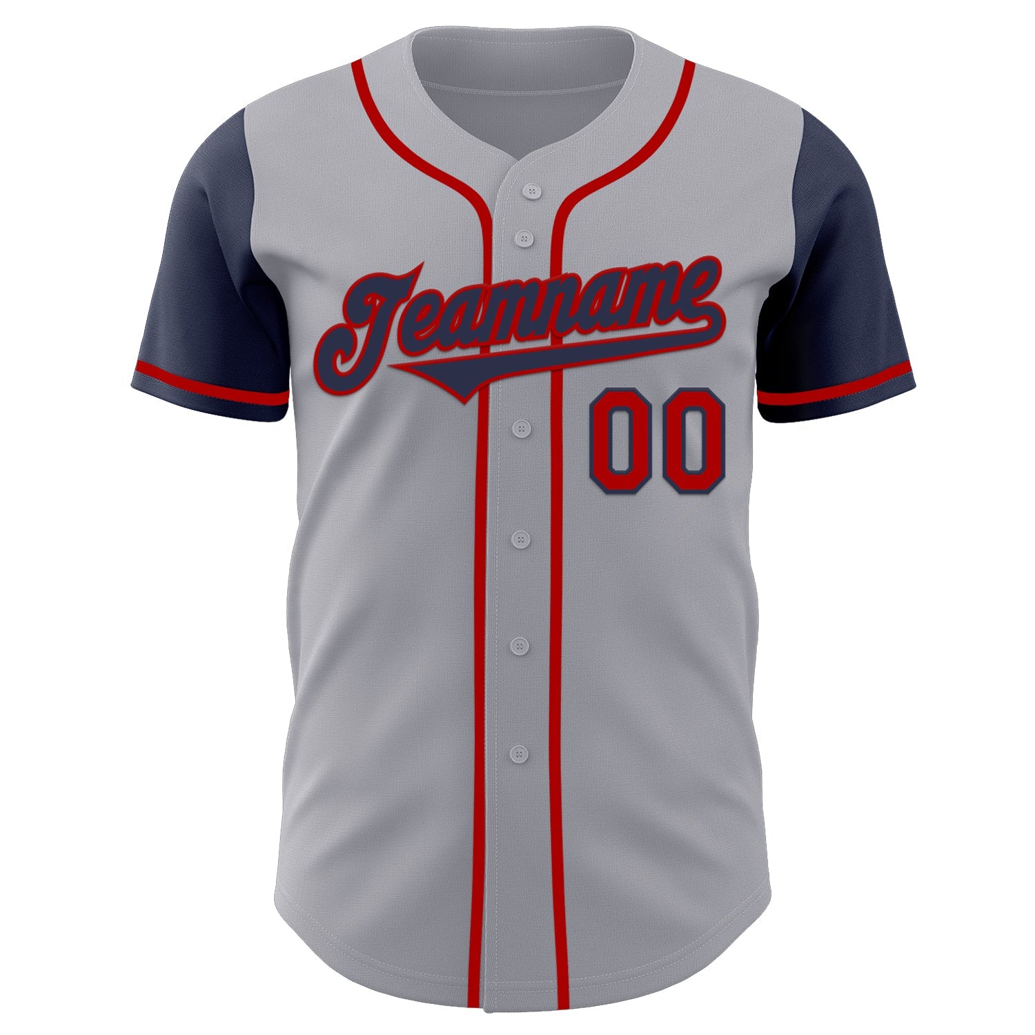 Custom Gray Navy-Red Authentic Two Tone Baseball Jersey view 2