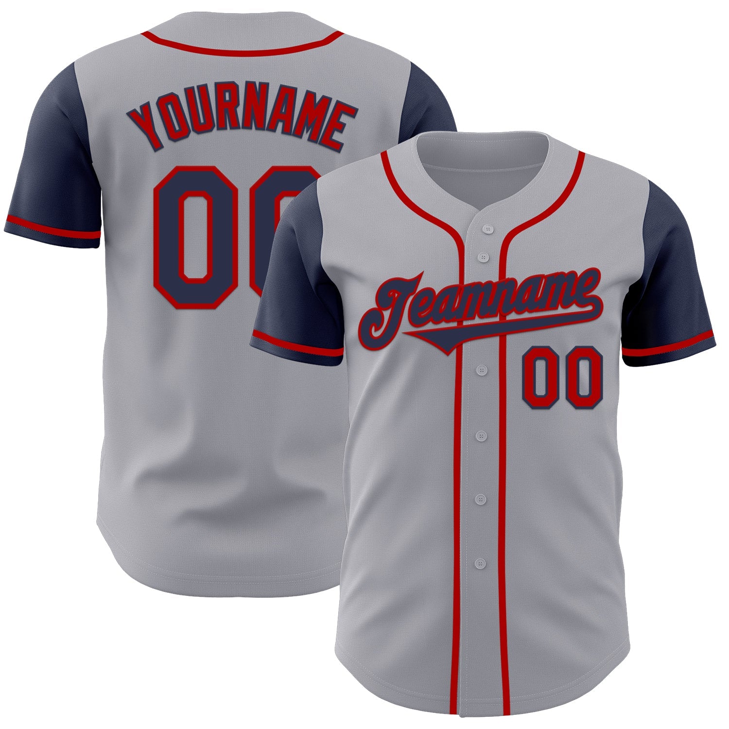 Custom Gray Navy-Red Authentic Two Tone Baseball Jersey - Main View