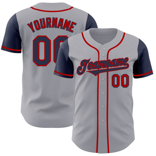 Custom Gray Navy-Red Authentic Two Tone Baseball Jersey - Main View