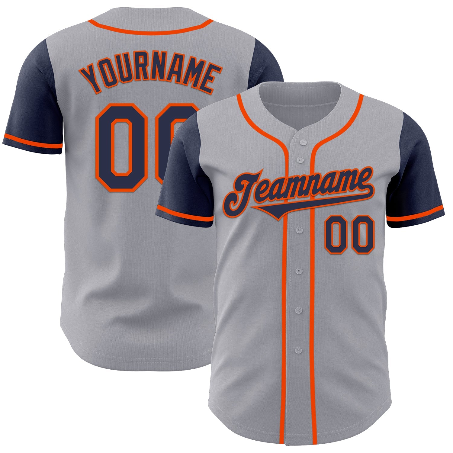 Custom Gray Navy-Orange Authentic Two Tone Baseball Jersey - Main View