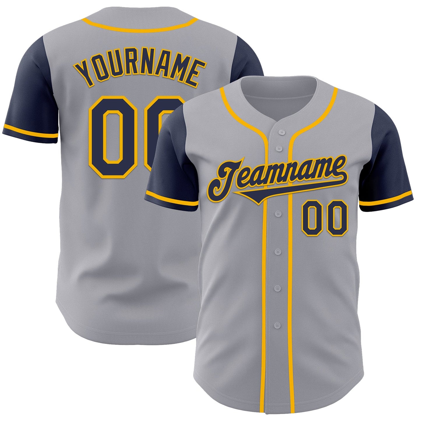 Custom Gray Navy-Gold Authentic Two Tone Baseball Jersey - Main View