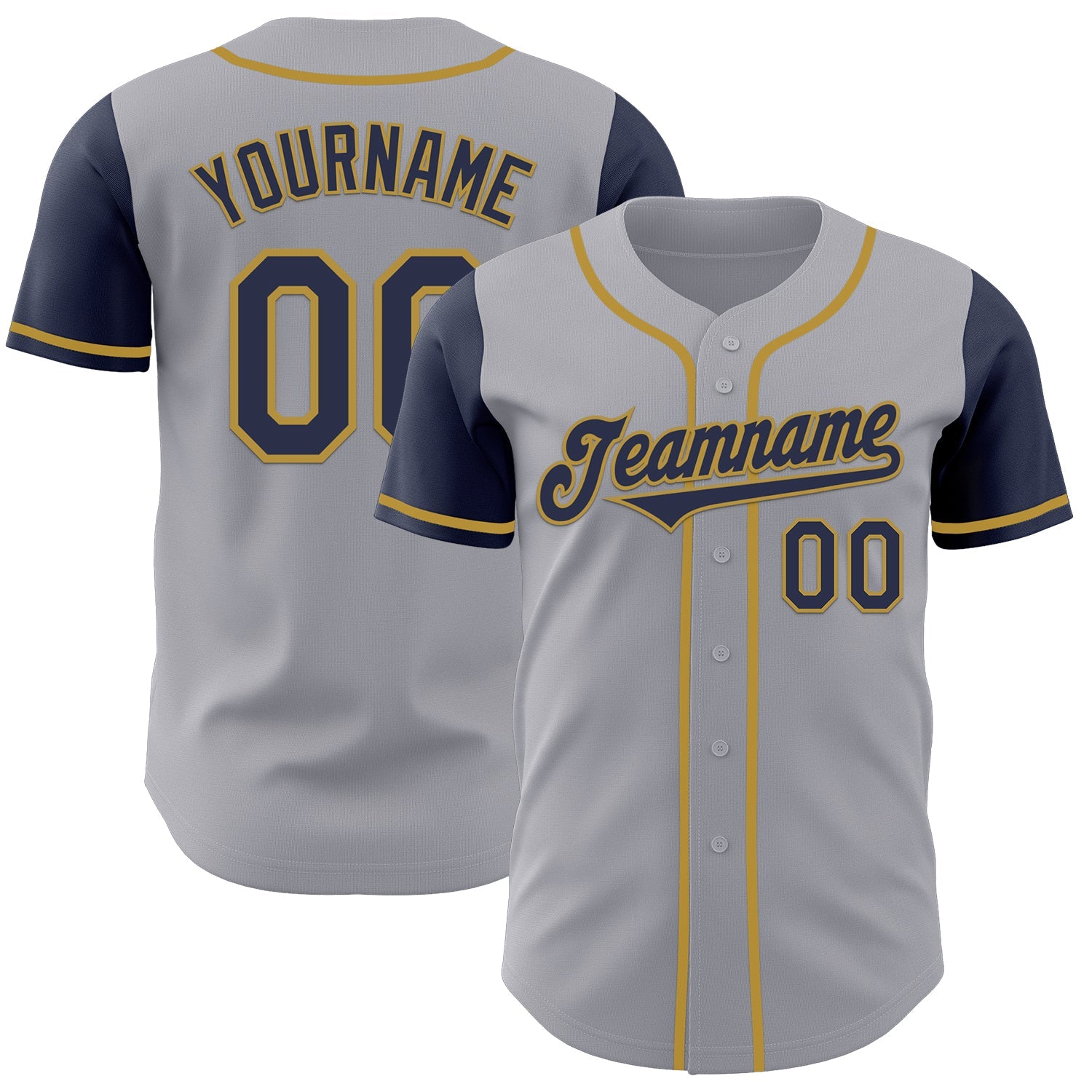 Custom Gray Navy-Old Gold Authentic Two Tone Baseball Jersey - Main View
