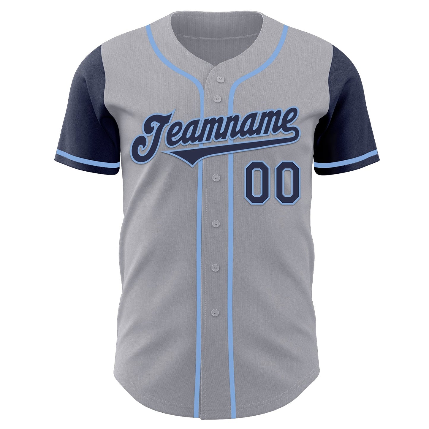 Custom Gray Navy-Light Blue Authentic Two Tone Baseball Jersey view 2