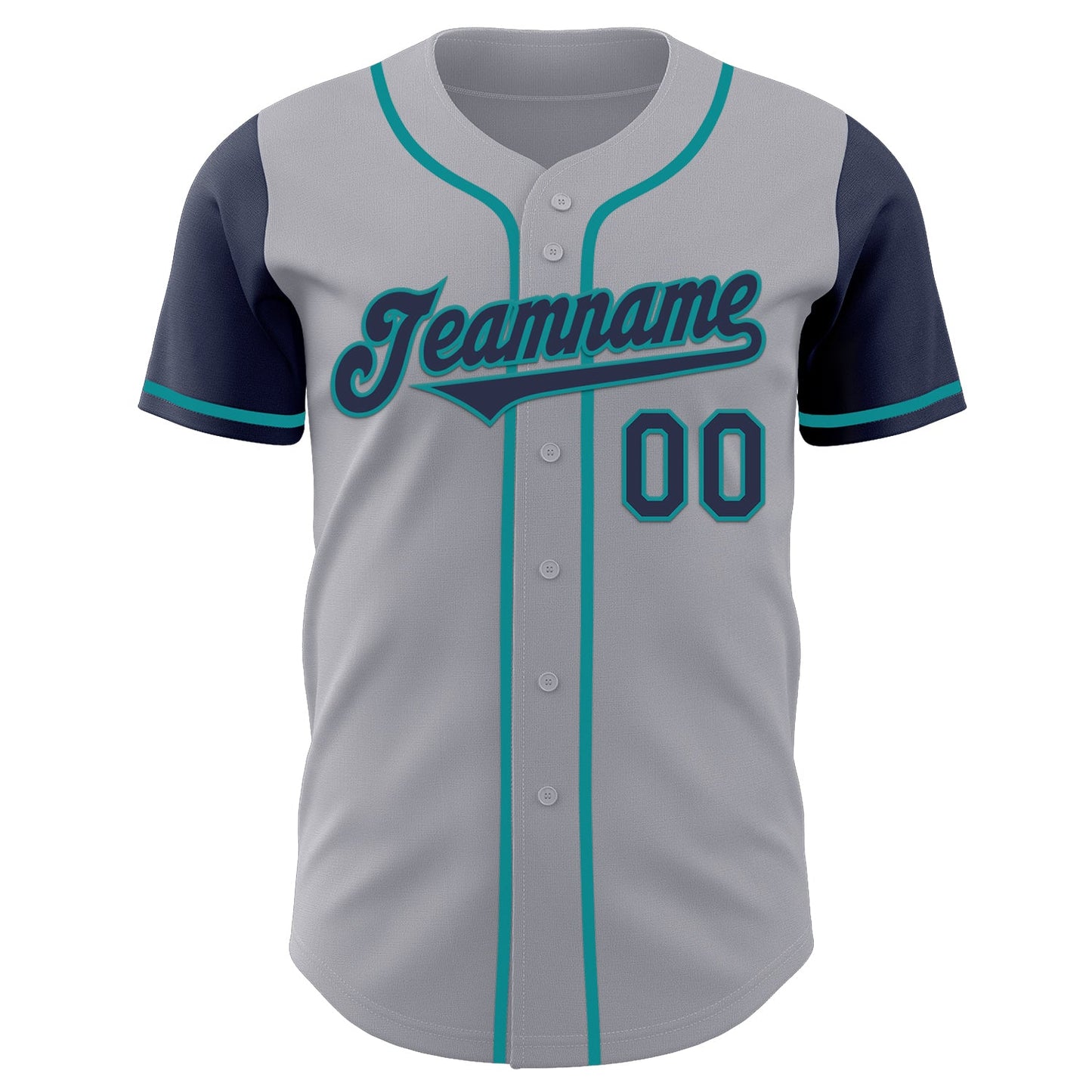Custom Gray Navy-Teal Authentic Two Tone Baseball Jersey view 2