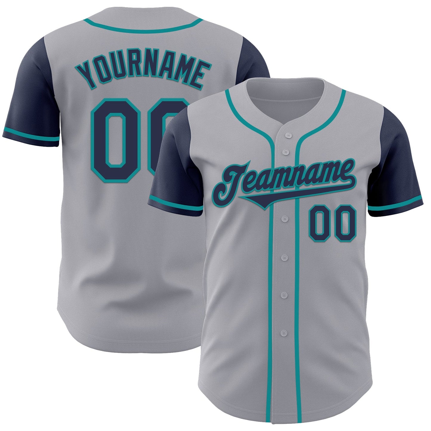 Custom Gray Navy-Teal Authentic Two Tone Baseball Jersey - Main View