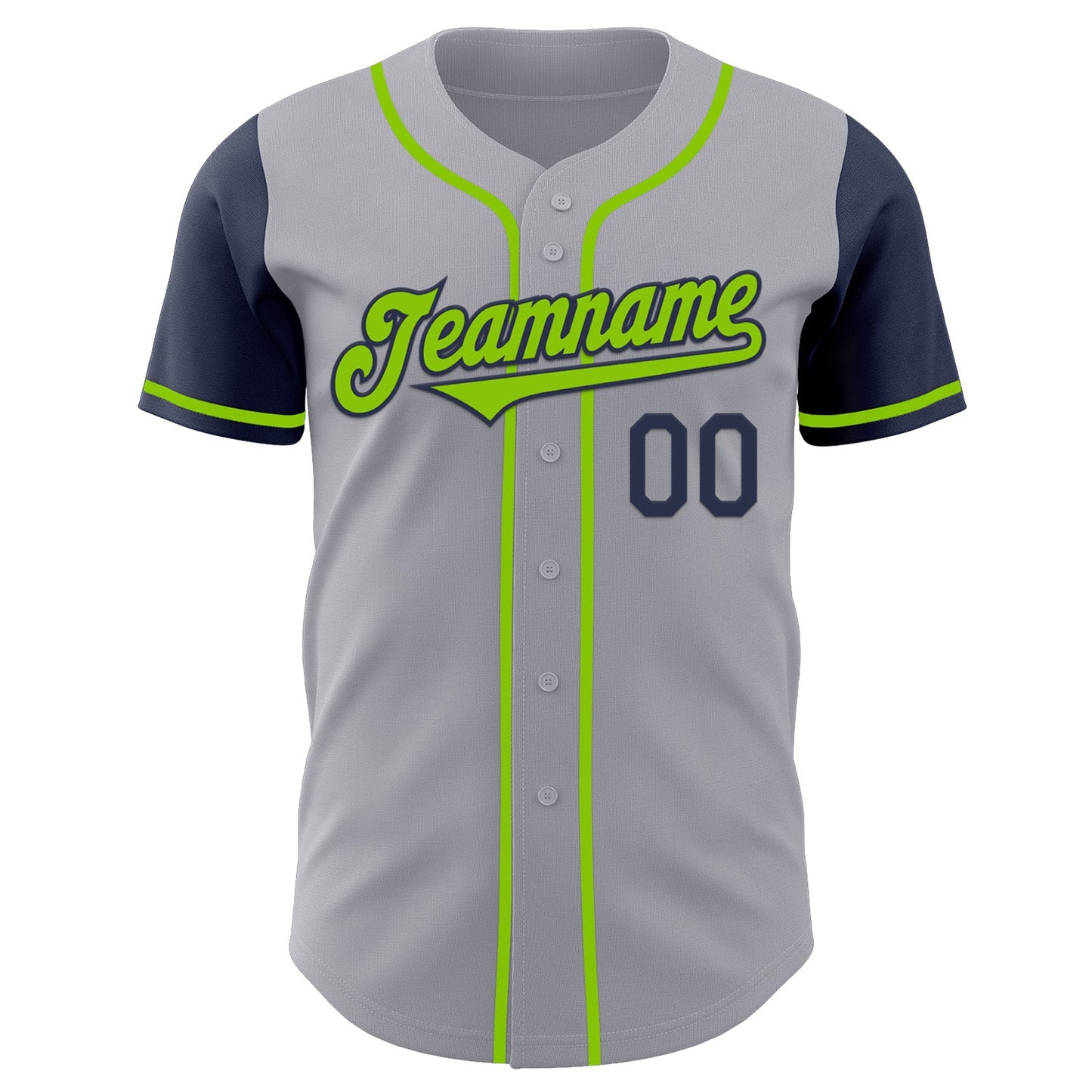 Custom Gray Neon Green-Navy Authentic Two Tone Baseball Jersey view 2