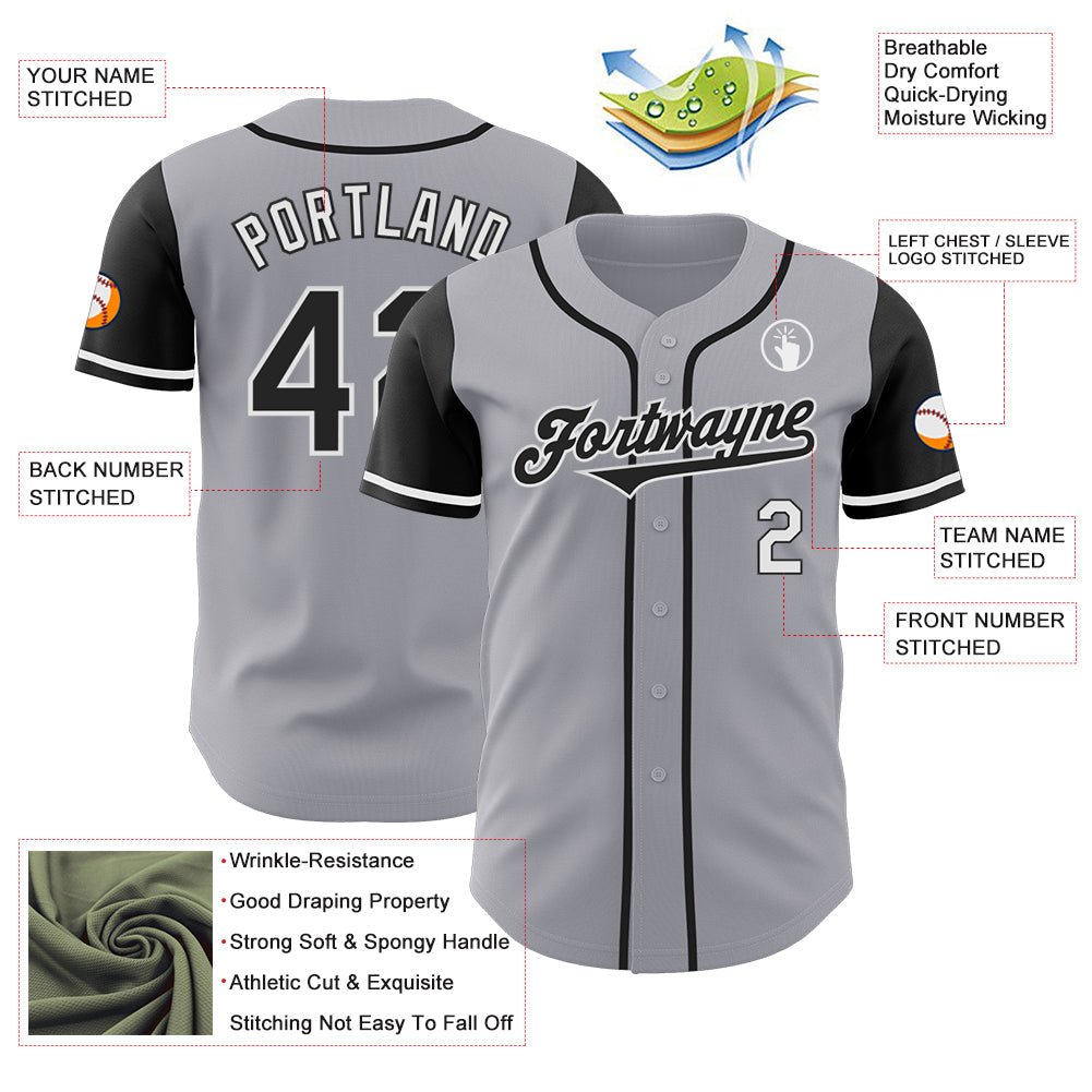Custom Gray Black-White Authentic Two Tone Baseball Jersey view 3