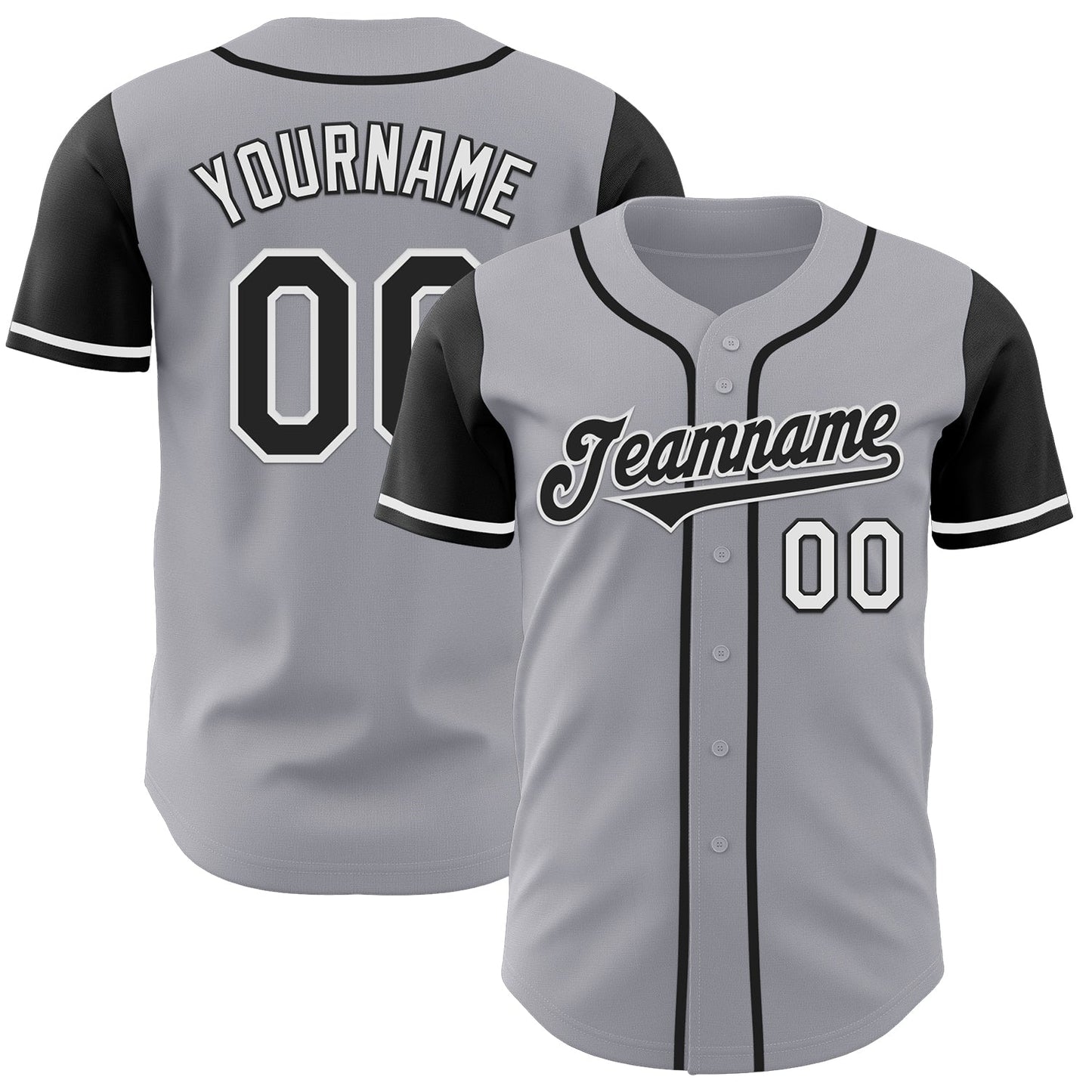Custom Gray Black-White Authentic Two Tone Baseball Jersey - Main View