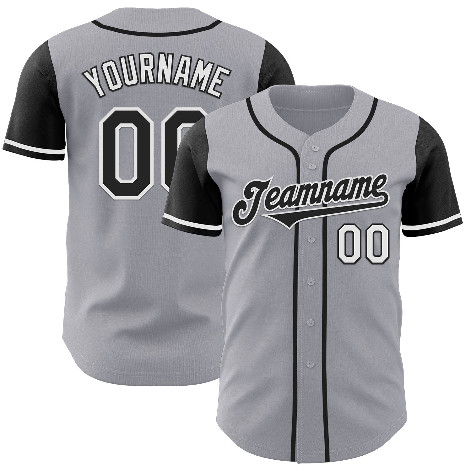 Custom Gray Black-White Authentic Two Tone Baseball Jersey - Main View