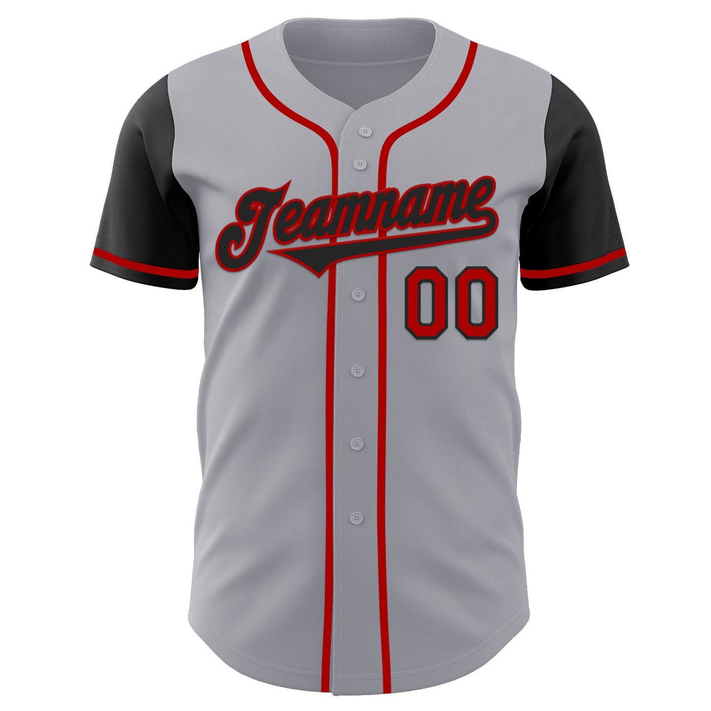 Custom Gray Black-Red Authentic Two Tone Baseball Jersey view 2