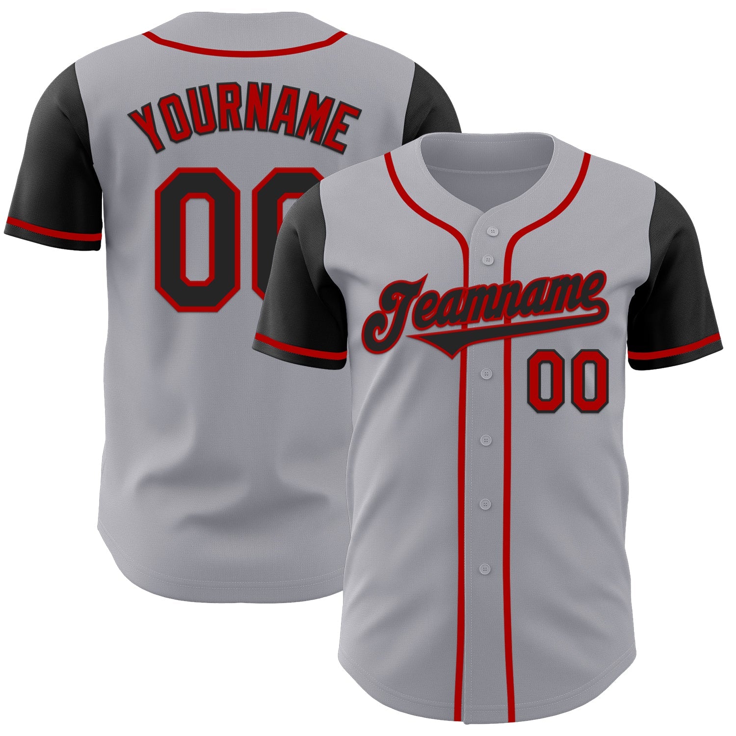 Custom Gray Black-Red Authentic Two Tone Baseball Jersey - Main View